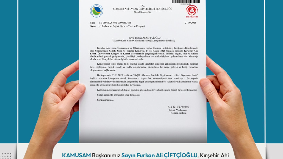 KAMUSAM BAŞKANI FURKAN ALİ ÇİFTÇİOĞLU, ULUSLARARASI SAĞLIK, SPOR VE TURİZM KONGRESİ’NE DAVETLİ KONUŞMACI OLARAK KATILACAK